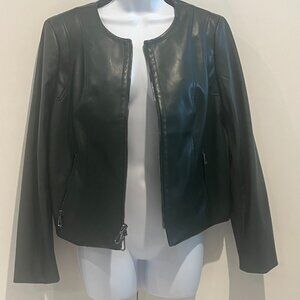 Chicos Faux Leather Forest Green Jacket.  Zip pockets, Size 1, NWT